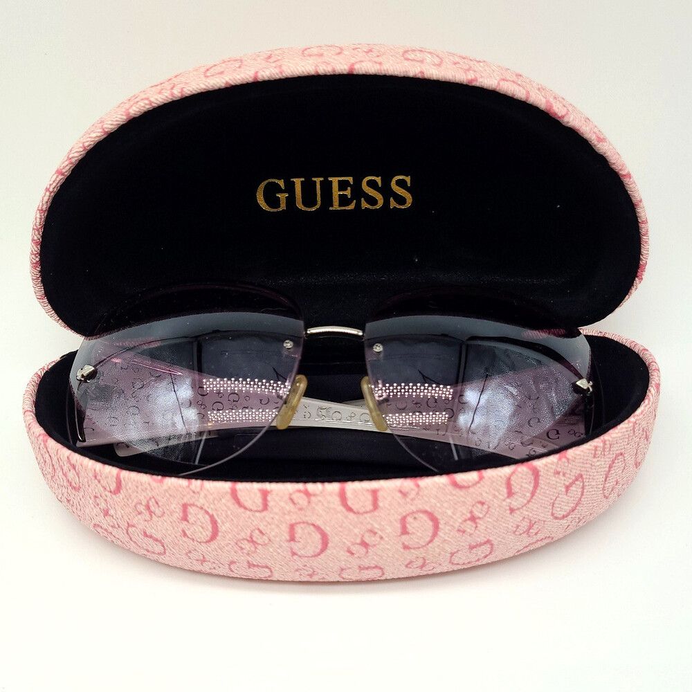 GUESS Y2K Rimless Sunglasses Rhinestone G Logo Purple Gradient Hard Case McBling